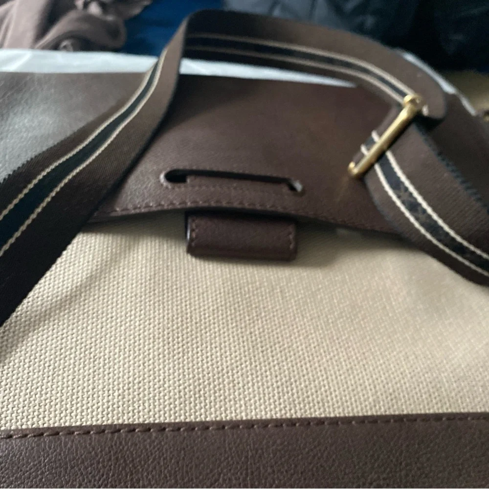 Brown and Cream Canvas Leather-Trim Messenger Bag - Men